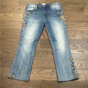 Driftwood Kelly Embroidered Flare Jeans Boho Floral Western Denim Size 32